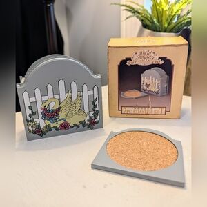 Vintage Wooden Shabby Chic Swan Coasters/ World Showcase Gift Collection/ Taiwan